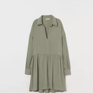H&M Olive Green Bishop Sleeve Shirt Dress Size M